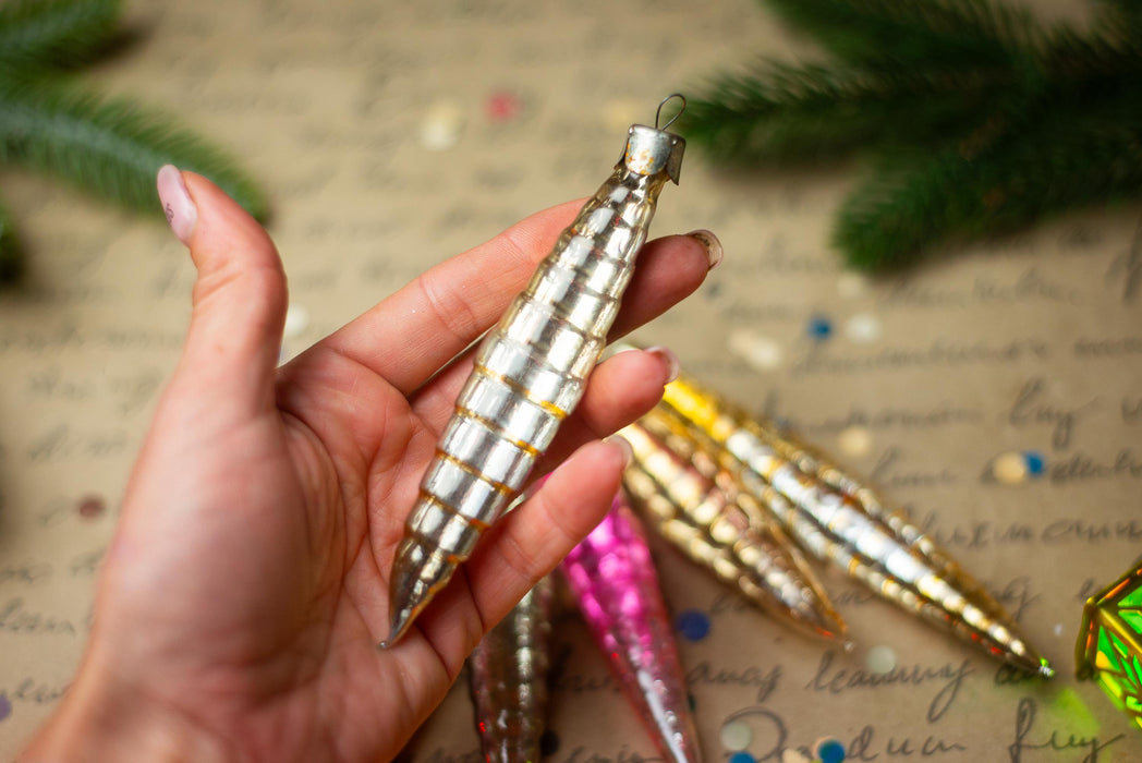 Vintage 1950s Glass Icicle Christmas Ornaments, Set of 3 or 6