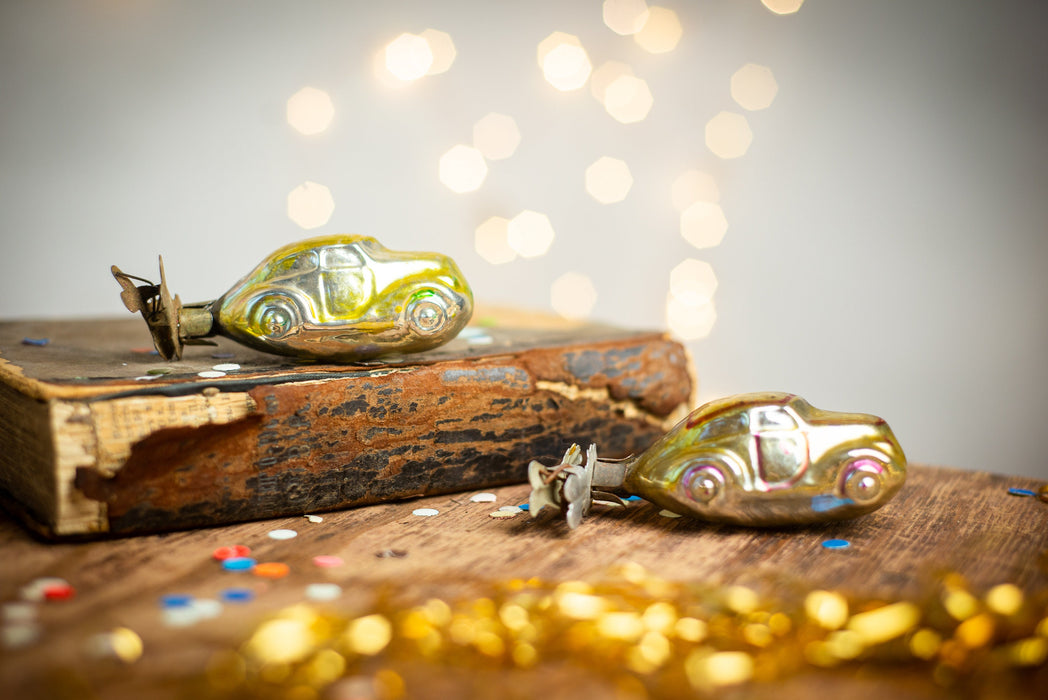 Vintage Glass Car Christmas Ornament, 1950s Handpainted