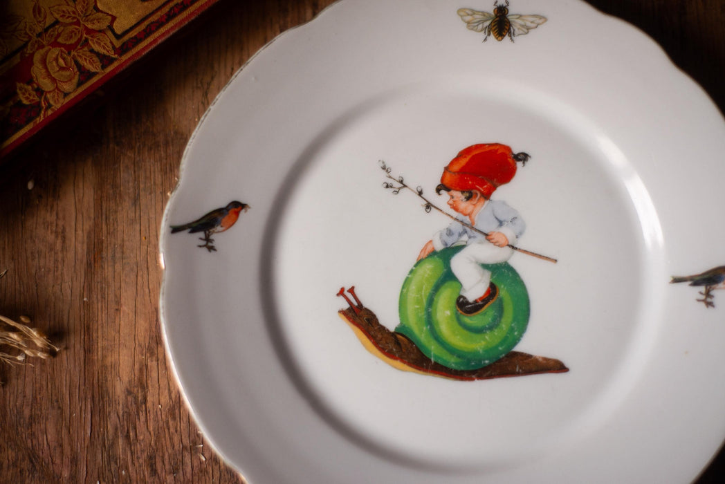 Vintage Bavarian Children Plate - Porcelain Kids Dish With Fairy Tale Design