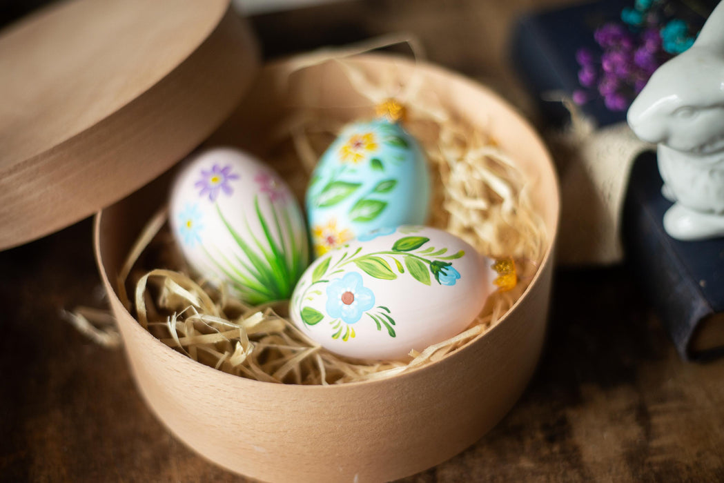 Glass Easter Eggs - Set of 6 Hand Painted Floral Hanging Ornaments for Easter Tree