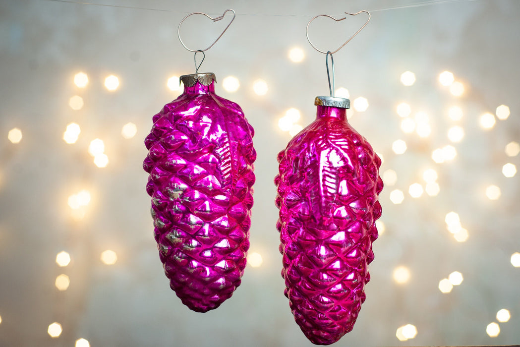 Large Vintage Glass Pine Cone Ornament, Retro Christmas