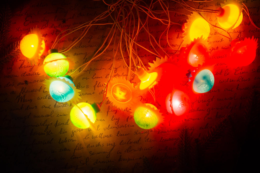 Vintage Smiling Sun Christmas Lights, Retro Christmas Tree Garland, Working Christmas String Lights