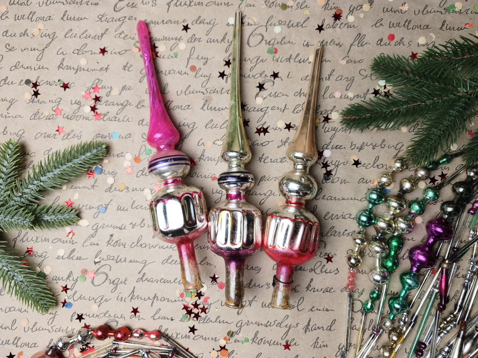 Vintage Silver & Pink Glass Finial Tree Toppers – 1960s