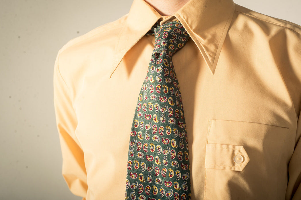 Vintage Silk Paisley Tie, 1980s Green Wide Necktie, Retro Men’s Classic Style