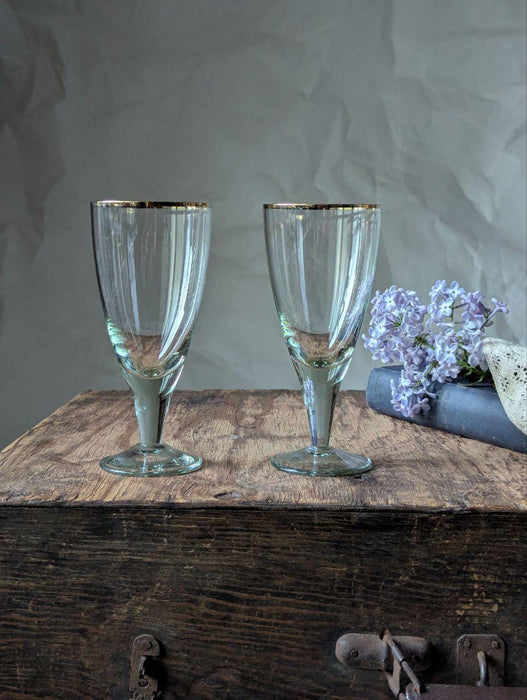 Vintage Gold Rim Champagne Flutes – Set of 2