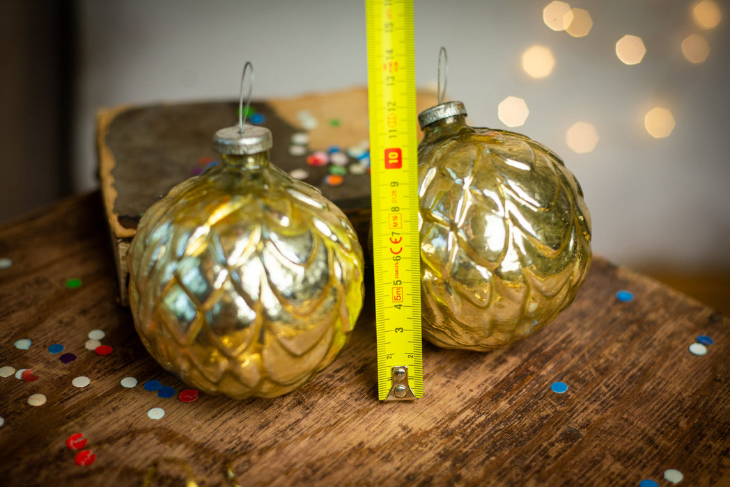 Vintage Artichoke Glass Ornament, Large Gold 1970s USSR