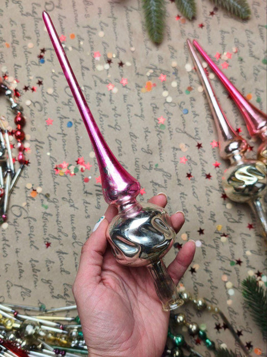 Vintage Silver & Pink Glass Christmas Tree Topper – 1960s