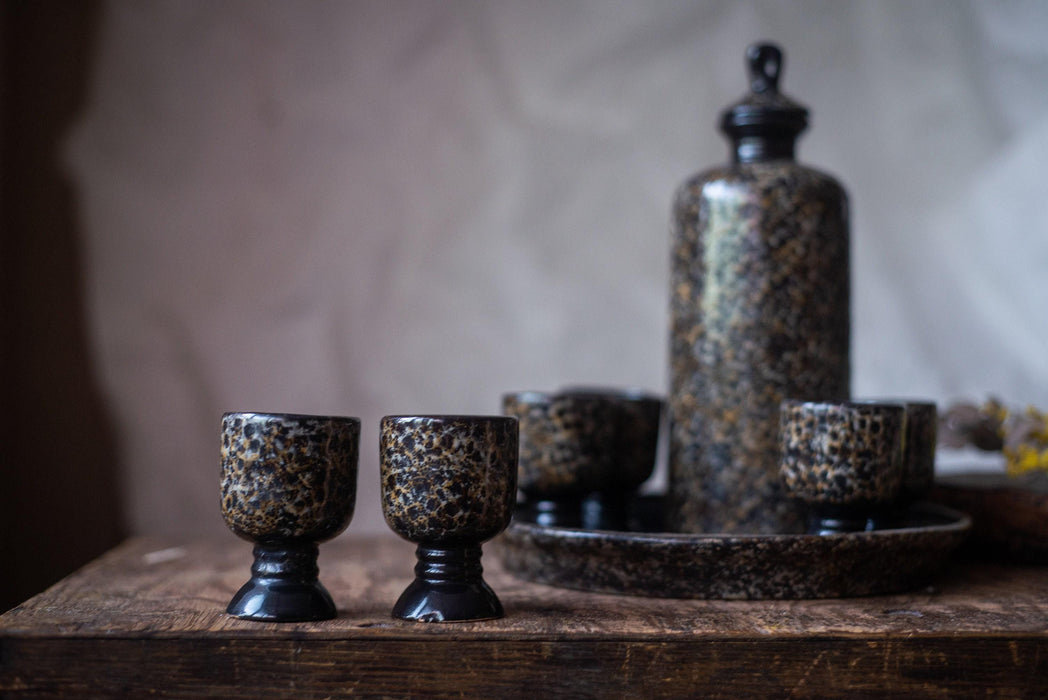 Vintage Ceramic Wine Set with Bottle, Glasses and Tray