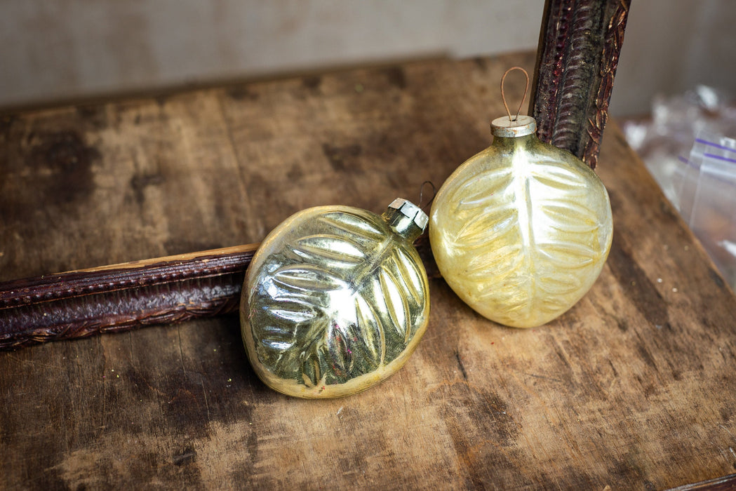 Large Vintage Glass Leaf Ornaments, Retro European