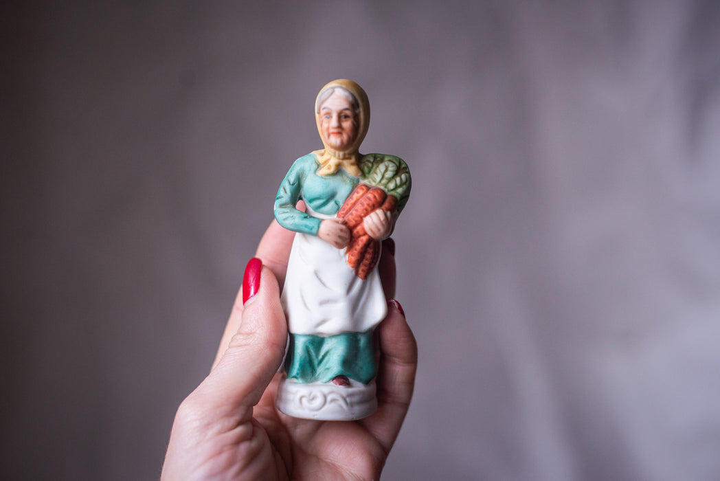Vintage Granny Figurine Belgian Bisque Porcelain Harvest Ornament