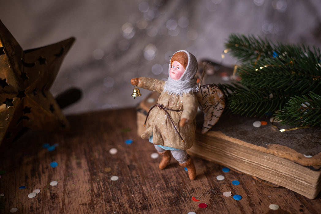 Spun Cotton Angel Boy Ornament, Vintage Inspired