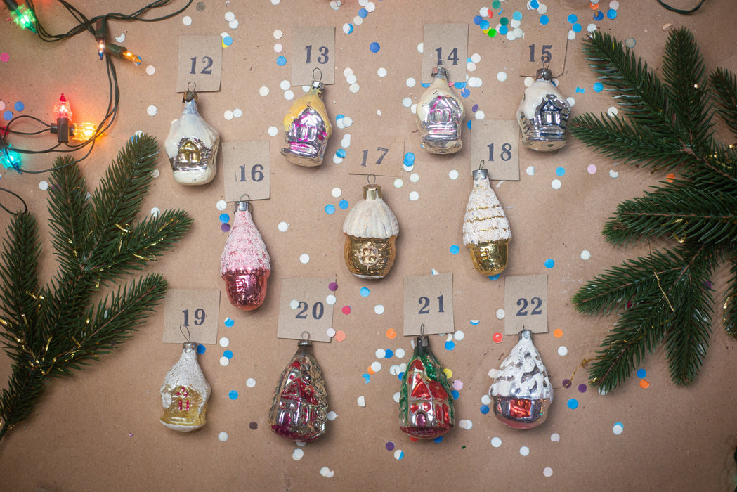 Vintage Glass House Ornaments, Cottage Christmas Tree
