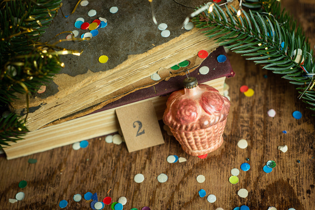 Vintage Glass Flower Basket Christmas Ornaments, Restored