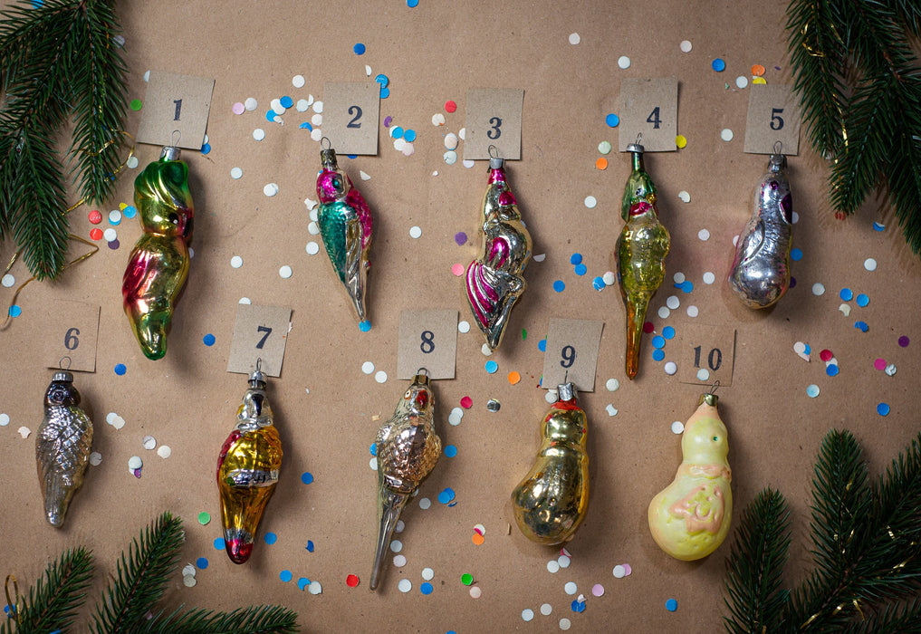 Vintage Glass Bird Ornaments, Retro Parrot & Chicken Xmas