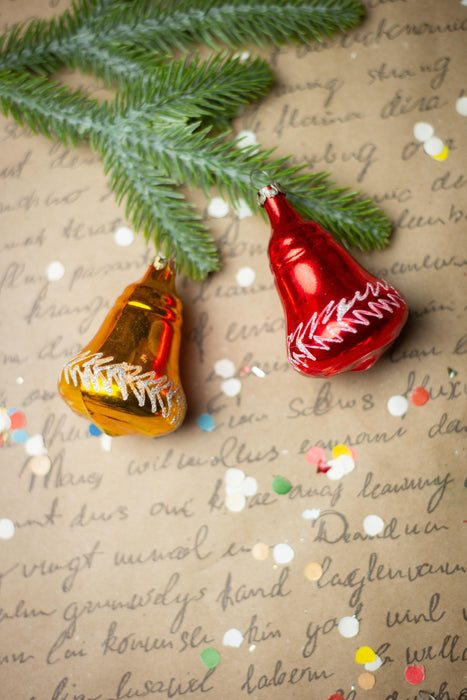 Vintage Red Yellow Glass Bells – Set of 5
