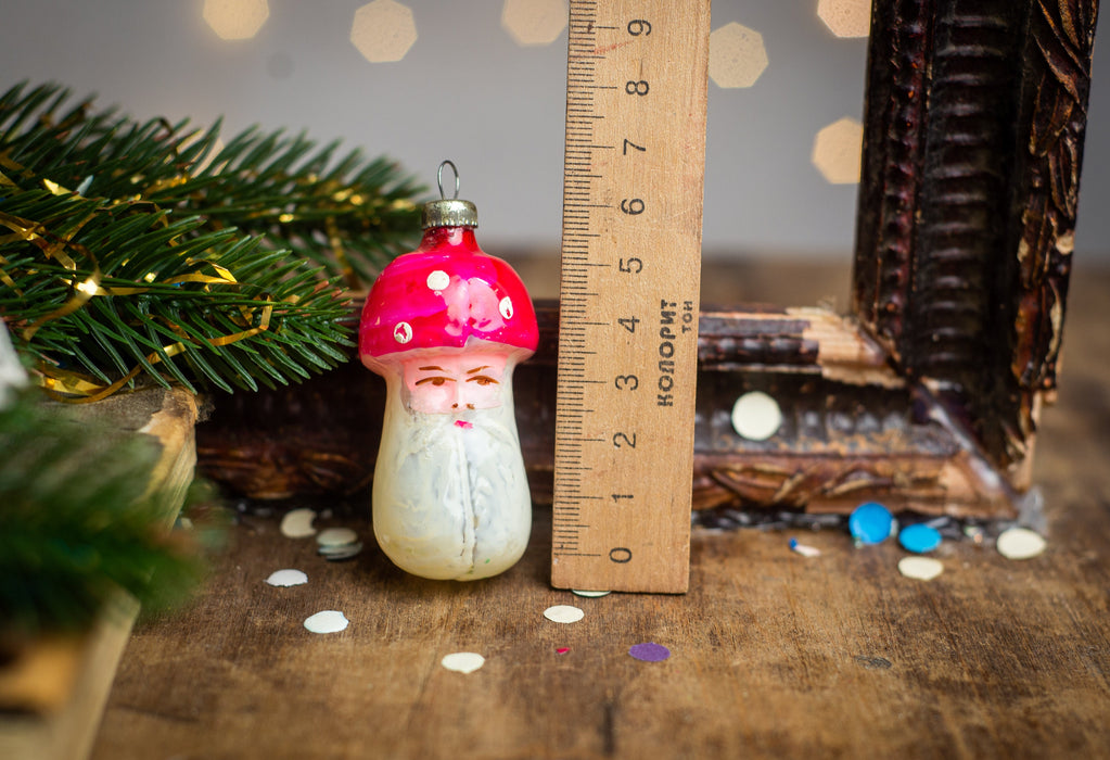 Vintage Glass Mushroom Ornament, Soviet Toadstool