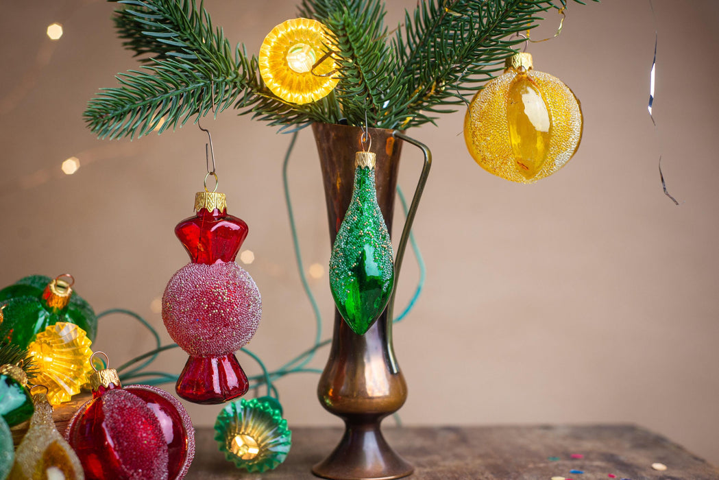 Glass lollipop ornament, Xmas tree candy hand blown