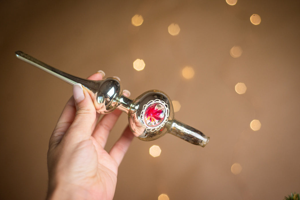 Vintage Silver Glass Christmas Tree Topper – 1950s