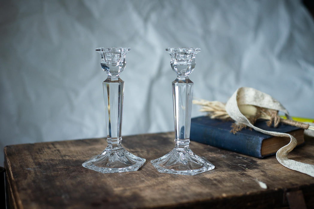 Vintage Crystal Candle Holder, Faceted Glass Taper Candlestick