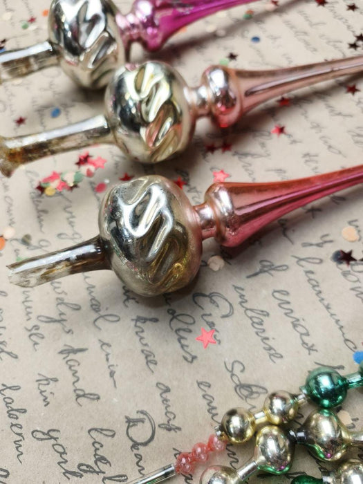 Vintage Silver & Pink Glass Christmas Tree Topper – 1960s