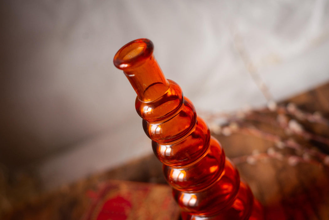 Red Glass Bubble Vase Mid Century 1970s Tall Single Stem Decor