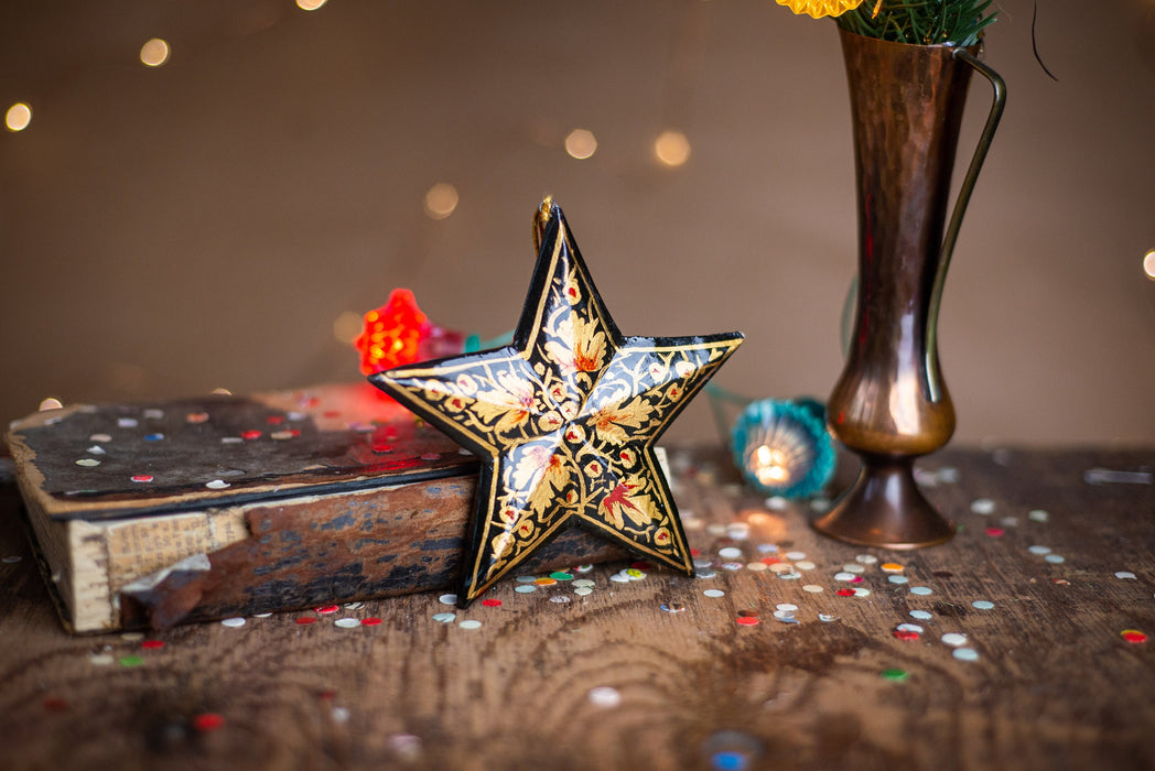 Vintage Wooden Star Ornament, Hand Painted German