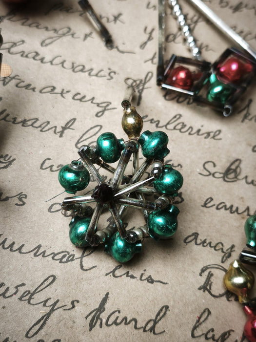 Vintage Glass Christmas Ornaments, Beaded 1950's Geometric 7-12cm