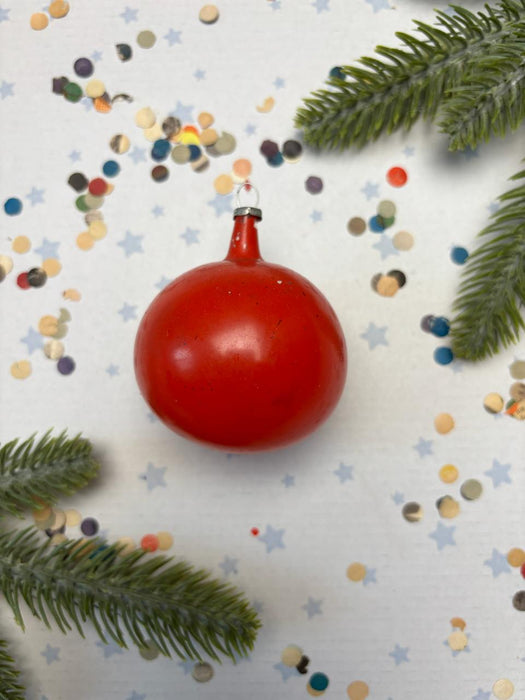 Vintage Hand-Painted Crane Glass Christmas Ornament – Red & White Bird, 7 cm / 2.76 in