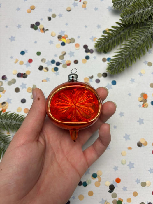 Vintage Orange Indent Glass Bauble – 1970s Christmas Ornament